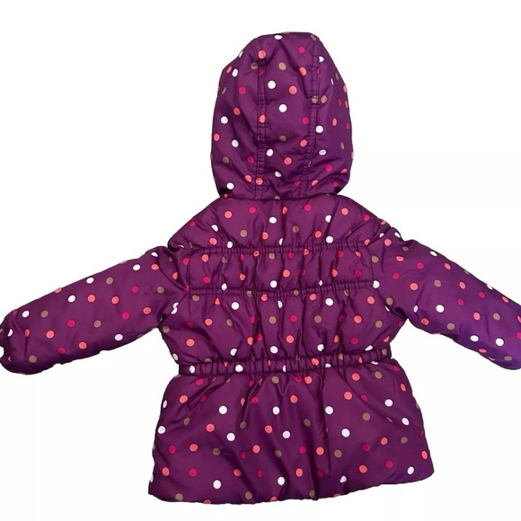 Baby Girl Oshkosh B’Gosh Purple Polka Dotted Puffer Jacket Snow Bib Size 12 M - Picture 6 of 8